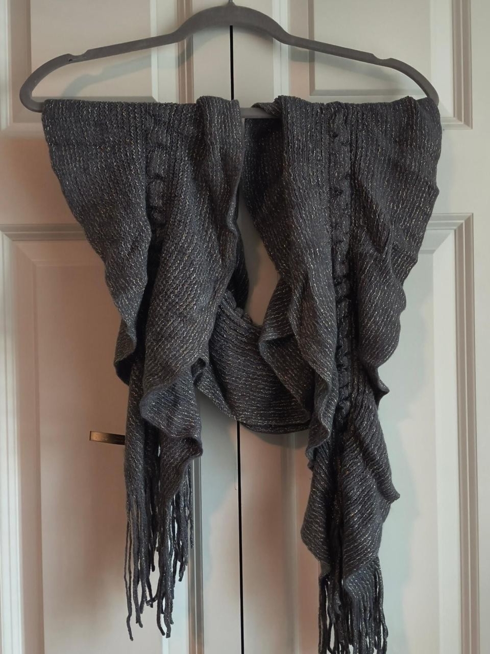 Gray Sparkle Ruffle Fringe Scarf - Brand Unspecified